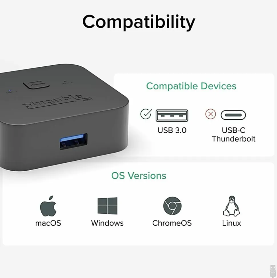 Plugable USB 3.0 Sharing Switch for One-Button Swapping of USB Device or Hub Between Two Computers - (AB Switch)