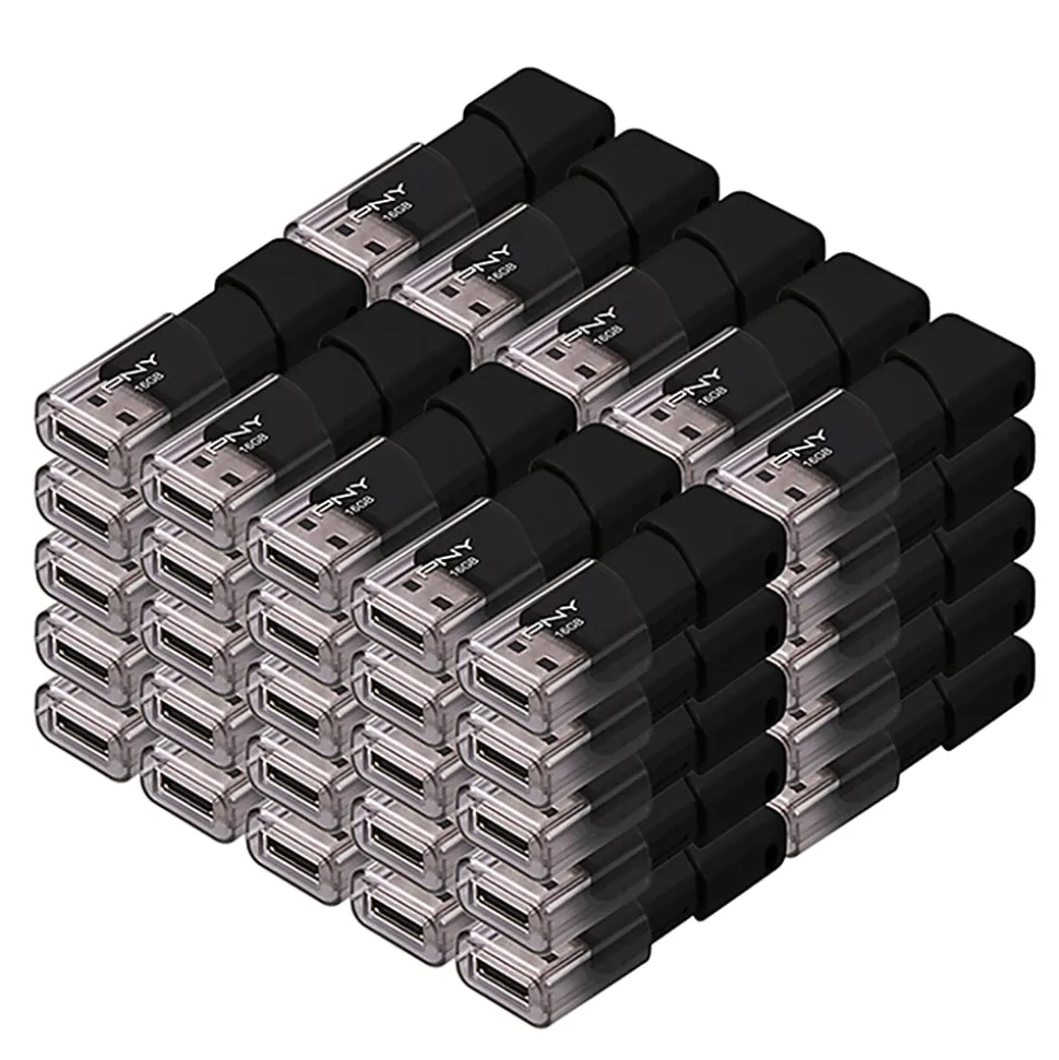 PNY Attache 3 USB Flash Drives,16GB,Black, Pack of 50 Flash Drives