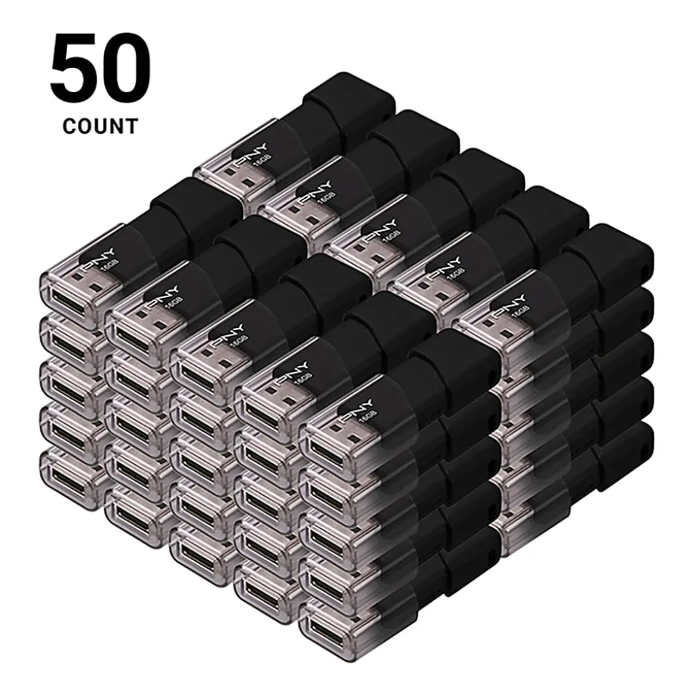 PNY Attache 3 USB Flash Drives,16GB,Black, Pack of 50 Flash Drives