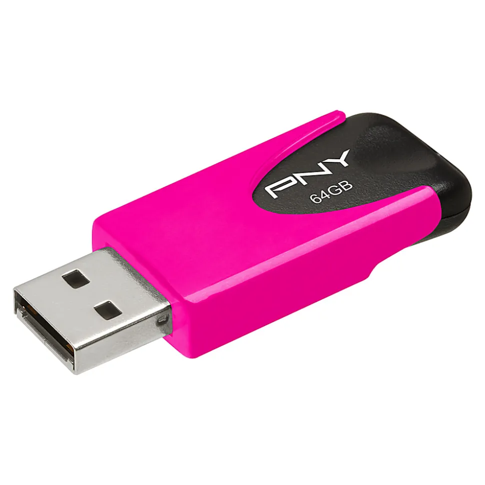 PNY Attaché 4 USB 2.0 Flash Drive, 64GB, Assorted Neon Colors