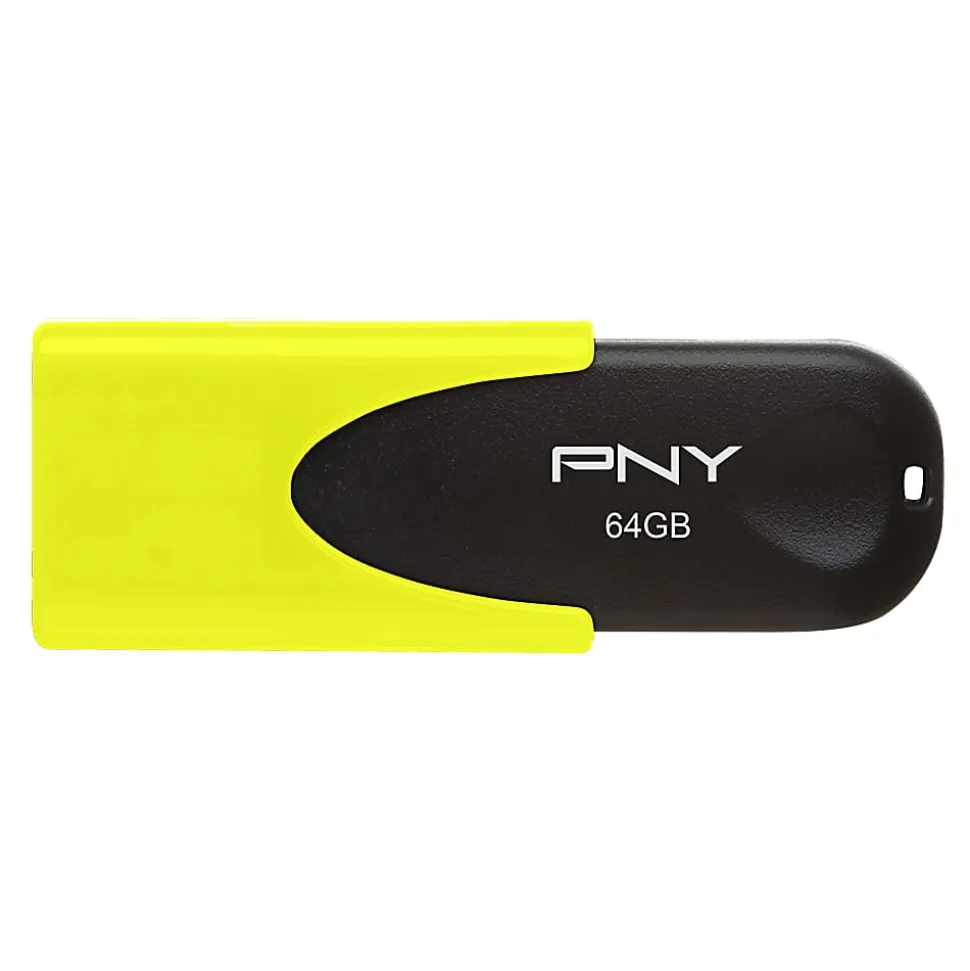 PNY Attaché 4 USB 2.0 Flash Drive, 64GB, Assorted Neon Colors