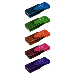 PNY Attaché 4 USB 2.0 Flash Drives, 16GB, Assorted Colors, Pack Of 5 Drives