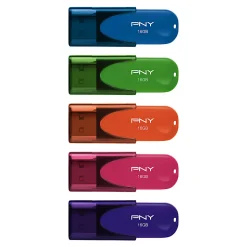 PNY Attaché 4 USB 2.0 Flash Drives, 16GB, Assorted Colors, Pack Of 5 Drives