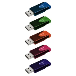 PNY Attaché 4 USB 2.0 Flash Drives, 16GB, Assorted Colors, Pack Of 5 Drives