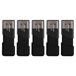 PNY Attaché 3 USB 2.0 Flash Drives, 128GB, Black, Pack Of 5 Drives