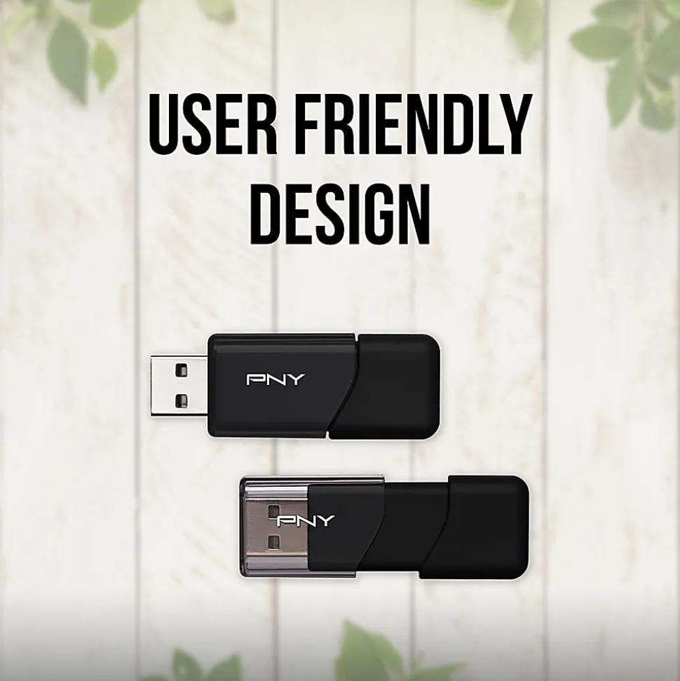 PNY Attaché 3 USB 2.0 Flash Drives, 128GB, Black, Pack Of 5 Drives