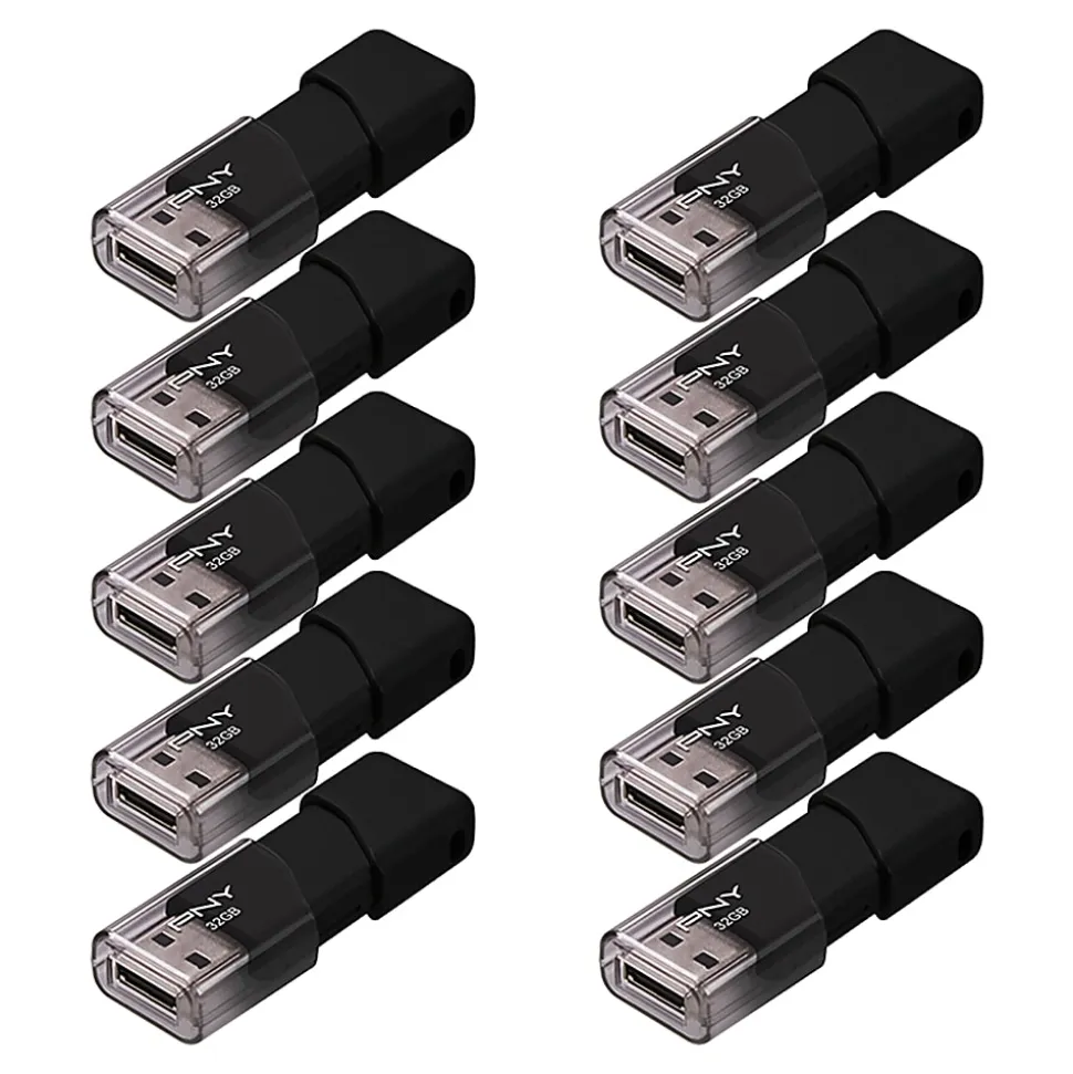 PNY Attaché 3 USB 2.0 Flash Drives, 32GB, Pack Of 10 Flash Drives