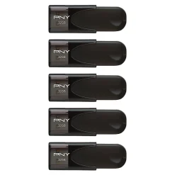 PNY Attaché 4 USB 2.0 Flash Drives, 32GB, Black, Pack Of 5 Drives