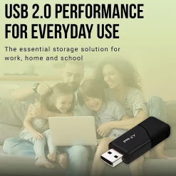PNY Attaché 3 USB 2.0 Flash Drives, 64GB, Black, Pack Of 10 Drives