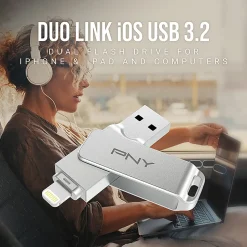 PNY DUO LINK iOS USB 3.2 Dual Flash Drive, 128GB