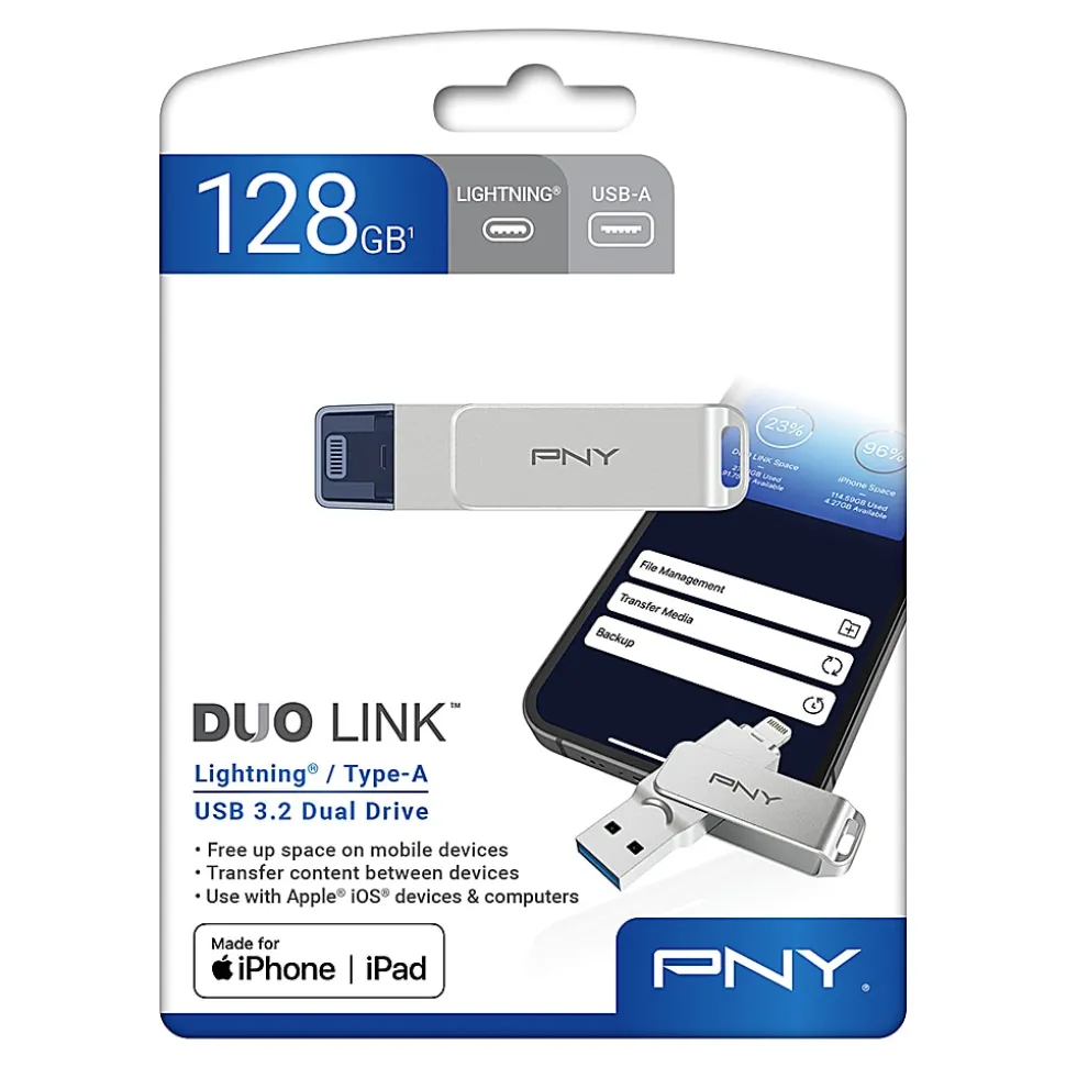 PNY DUO LINK iOS USB 3.2 Dual Flash Drive, 128GB