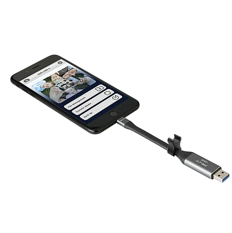 PNY Duo Link iOS USB 3.0 OTG Flash Drive, 128GB, Metal/Gray