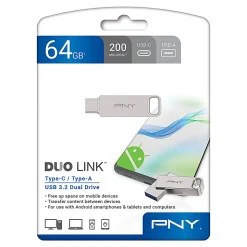 PNY DUO LINK USB 3.2 Type-C Dual Flash Drive, 64GB, Silver