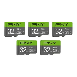 PNY® Elite Class 10 U1 100 Mbps microSDHC Flash Memory Cards, 32GB, Pack Of 5 Memory Cards