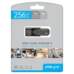 PNY Elite Turbo Attaché 4 USB 3.2 Flash Drive, 256GB, Dark Gray