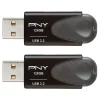 PNY Elite Turbo Attaché 4 USB 3.2 Flash Drives, 128 GB, Dark Gray, Pack Of 2 Flash Drives