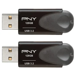 PNY Elite Turbo Attaché 4 USB 3.2 Flash Drives, 128 GB, Dark Gray, Pack Of 2 Flash Drives