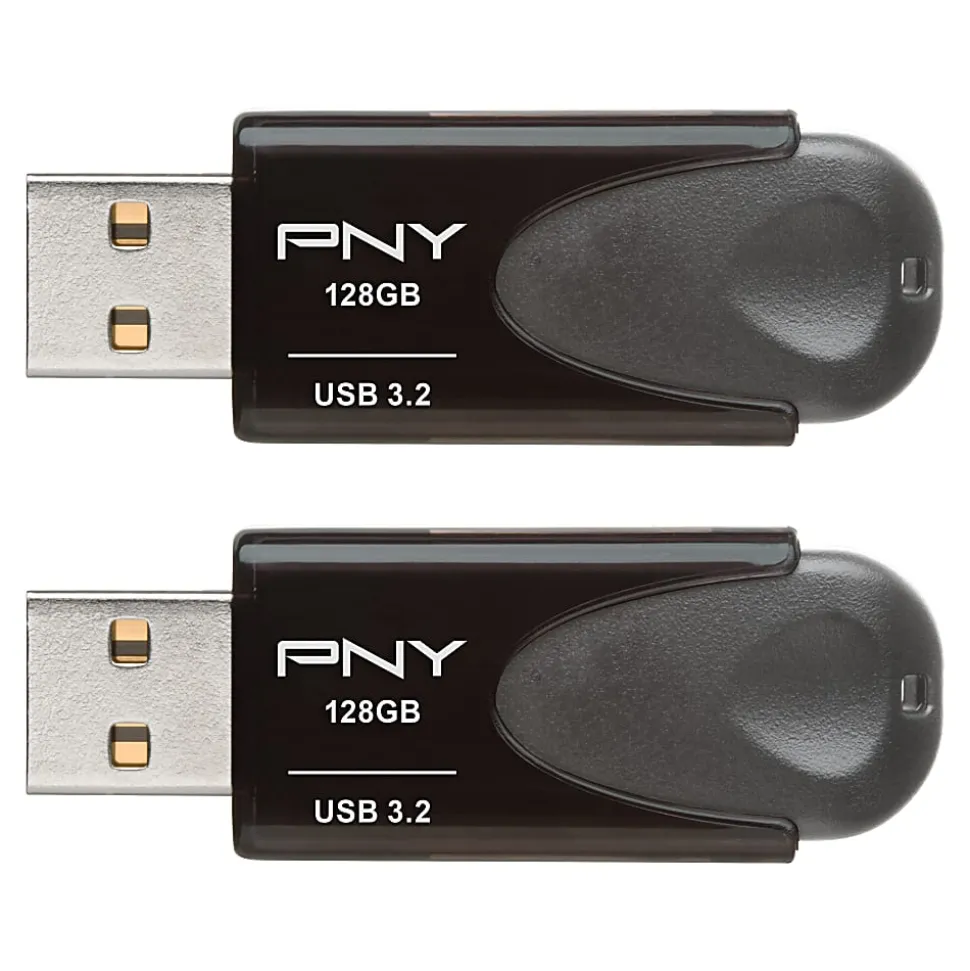 PNY Elite Turbo Attaché 4 USB 3.2 Flash Drives, 128 GB, Dark Gray, Pack Of 2 Flash Drives