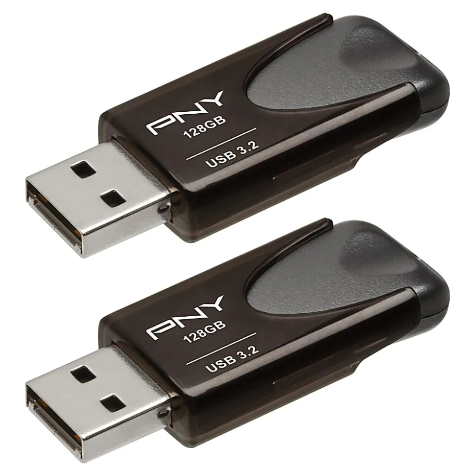 PNY Elite Turbo Attaché 4 USB 3.2 Flash Drives, 128 GB, Dark Gray, Pack Of 2 Flash Drives