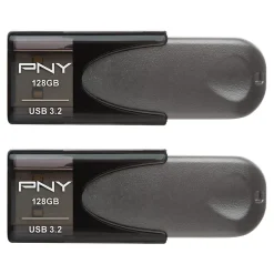 PNY Elite Turbo Attaché 4 USB 3.2 Flash Drives, 128 GB, Dark Gray, Pack Of 2 Flash Drives