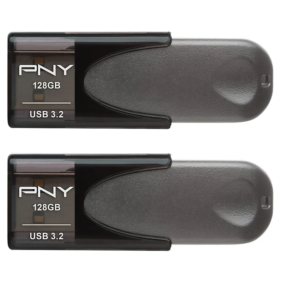 PNY Elite Turbo Attaché 4 USB 3.2 Flash Drives, 128 GB, Dark Gray, Pack Of 2 Flash Drives