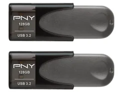 PNY Elite Turbo Attaché 4 USB 3.2 Flash Drives, 128 GB, Dark Gray, Pack Of 2 Flash Drives