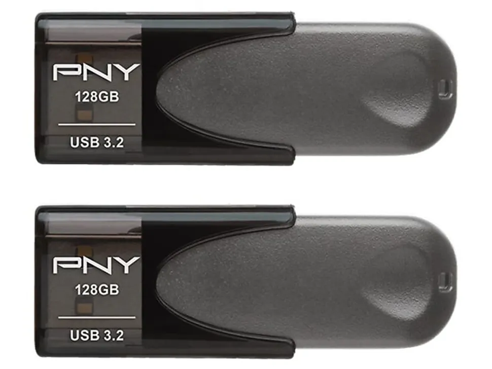 PNY Elite Turbo Attaché 4 USB 3.2 Flash Drives, 128 GB, Dark Gray, Pack Of 2 Flash Drives