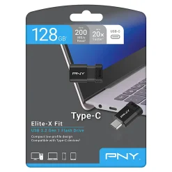 PNY Elite-X Fit Type-C USB 3.2 Flash Drive, 128GB, Black