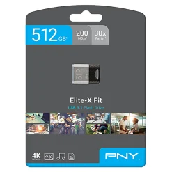 PNY Elite-X Fit USB 3.1 Flash Drive, 512GB, Black/Gray - 200MB/s