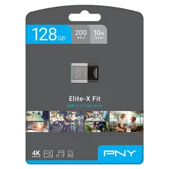 PNY Elite-X Fit USB 3.1 Flash Drive, 128GB, Black/Gray