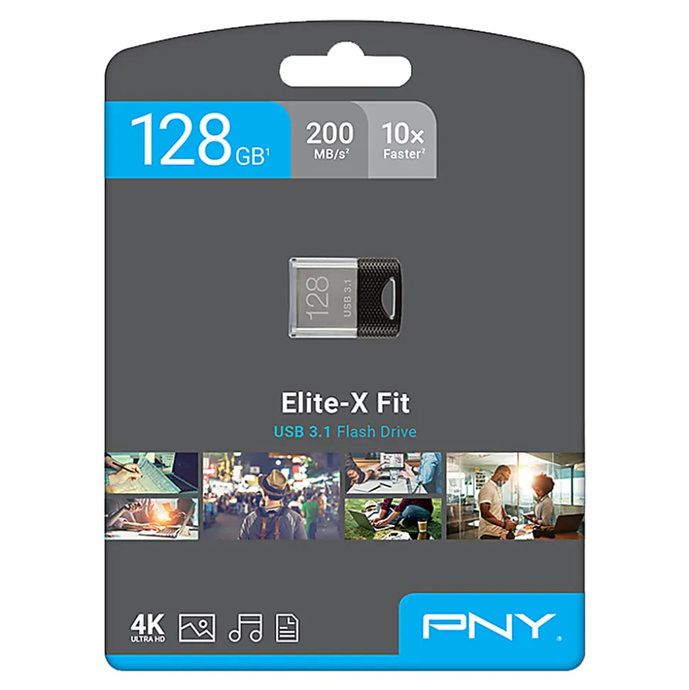 PNY Elite-X Fit USB 3.1 Flash Drive, 128GB, Black/Gray
