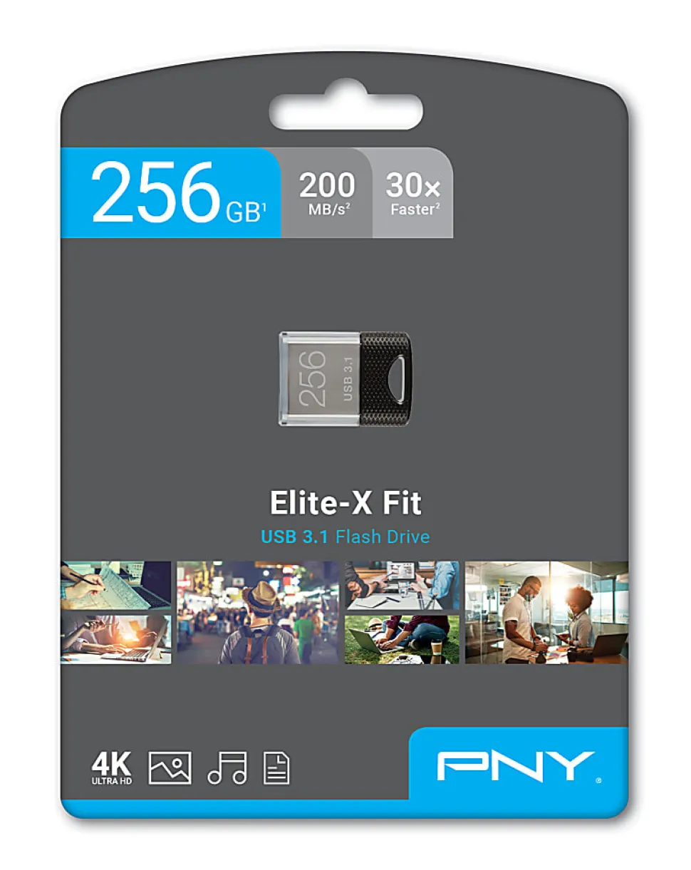 PNY ELITE-X FIT USB 3.1 Flash Drive, 256GB, Black/Gray