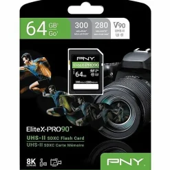 PNY EliteX-PRO90 Class 10 U3 V90 UHS-II SDXC Flash Memory Card, 64GB