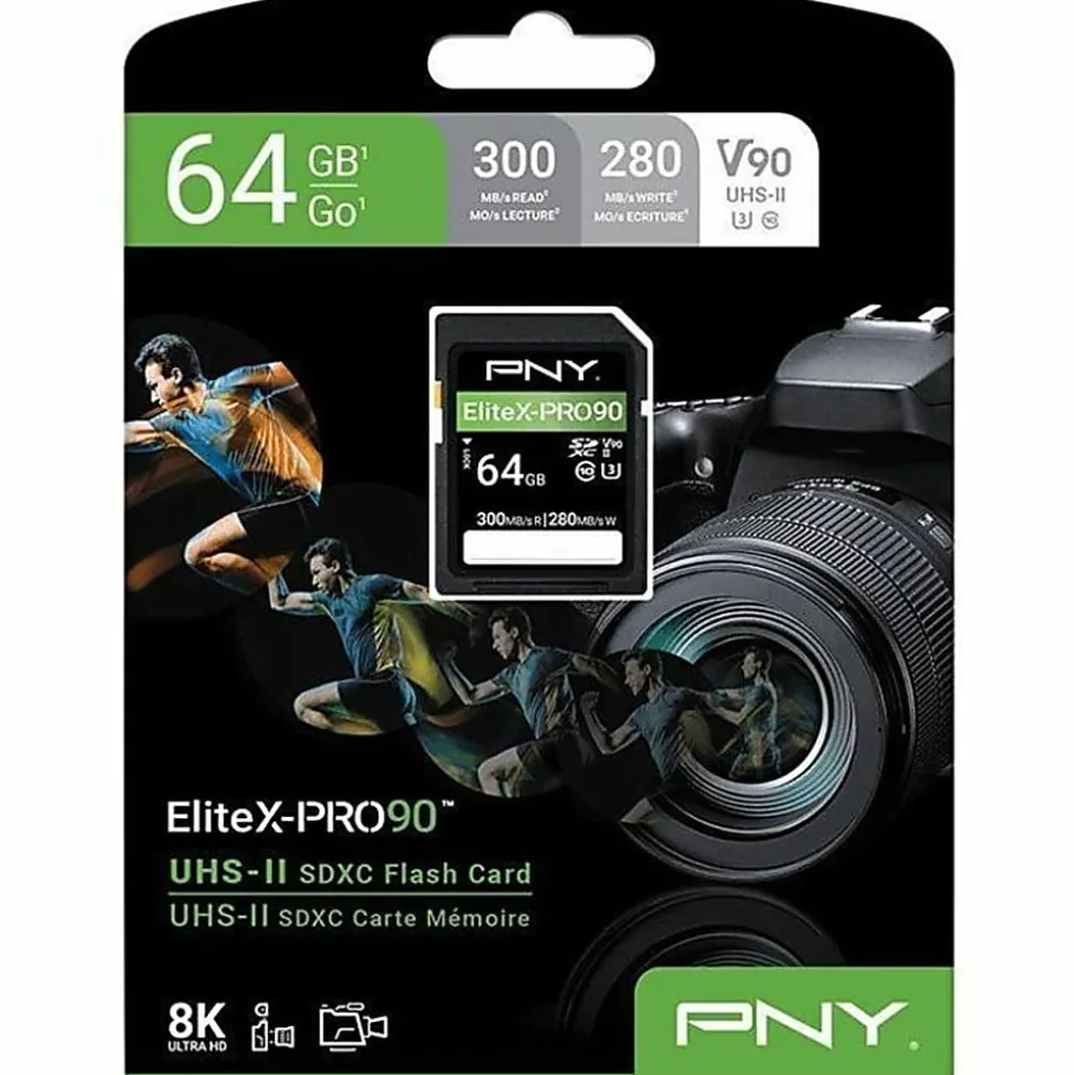 PNY EliteX-PRO90 Class 10 U3 V90 UHS-II SDXC Flash Memory Card, 64GB