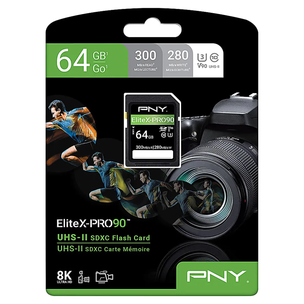 PNY EliteX-PRO90 Class 10 U3 V90 UHS-II SDXC Flash Memory Card, 64GB