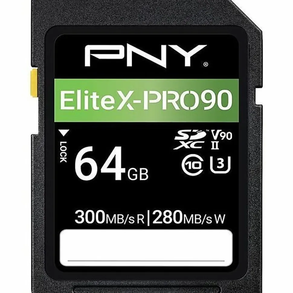 PNY EliteX-PRO90 Class 10 U3 V90 UHS-II SDXC Flash Memory Card, 64GB
