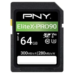 PNY EliteX-PRO90 Class 10 U3 V90 UHS-II SDXC Flash Memory Card, 64GB
