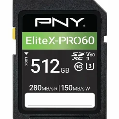 PNY EliteX-PRO60 Class 10 U3 V60 UHS-II SDXC Flash Memory Card, 512GB, P-SD512V60280EXP6-GE
