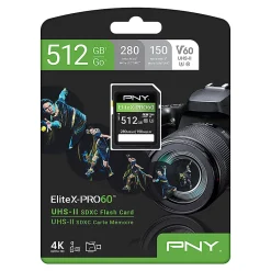PNY EliteX-PRO60 Class 10 U3 V60 UHS-II SDXC Flash Memory Card, 512GB, P-SD512V60280EXP6-GE