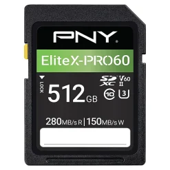 PNY EliteX-PRO60 Class 10 U3 V60 UHS-II SDXC Flash Memory Card, 512GB, P-SD512V60280EXP6-GE