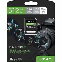 PNY EliteX-PRO60 Class 10 U3 V60 UHS-II SDXC Flash Memory Card, 512GB, P-SD512V60280EXP6-GE