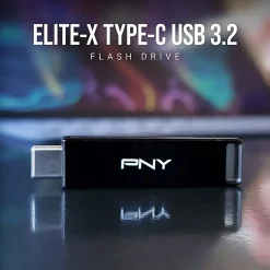 PNY Elite-X Type-C USB-C 3.2 Gen 1 Flash Drive, 64GB, Black