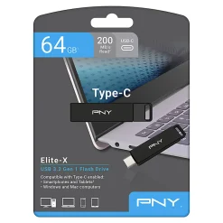 PNY Elite-X Type-C USB-C 3.2 Gen 1 Flash Drive, 64GB, Black
