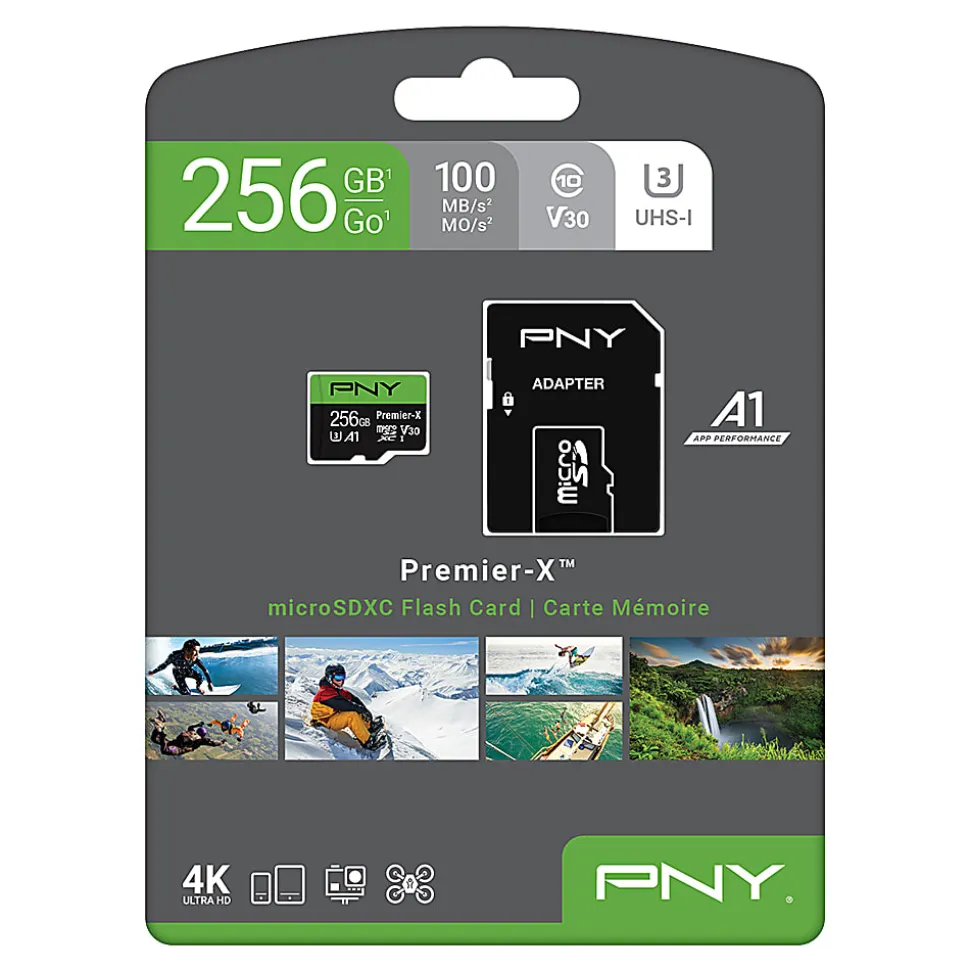PNY Premier-X Class 10 U3 V30 microSD™ Flash Memory Card, 256GB