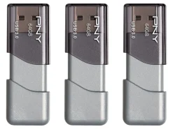 PNY Turbo Attaché 3 USB 3.0 Flash Drive, 64 GB, Silver, Pack Of 3