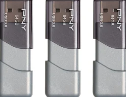 PNY Turbo Attaché 3 USB 3.0 Flash Drive, 64 GB, Silver, Pack Of 3