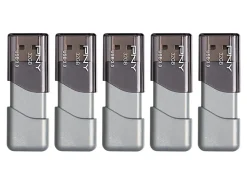 PNY Turbo Attaché 3 USB 3.0 Flash Drives, 32GB, Silver, Pack Of 5 Drives