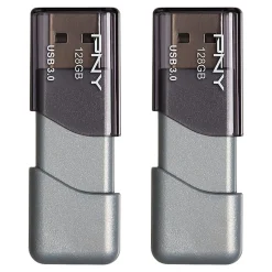 PNY Turbo Attaché 3 USB 3.0 Flash Drives, 128GB, Silver, Pack Of 2 Drives