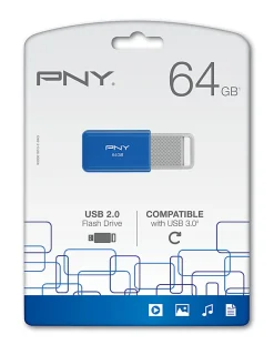 PNY USB 2.0 Flash Drive, 64GB, Assorted