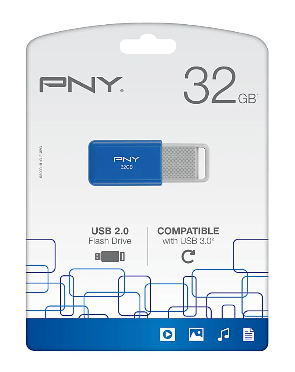 PNY USB 2.0 Flash Drive, 32GB, Assorted Colors